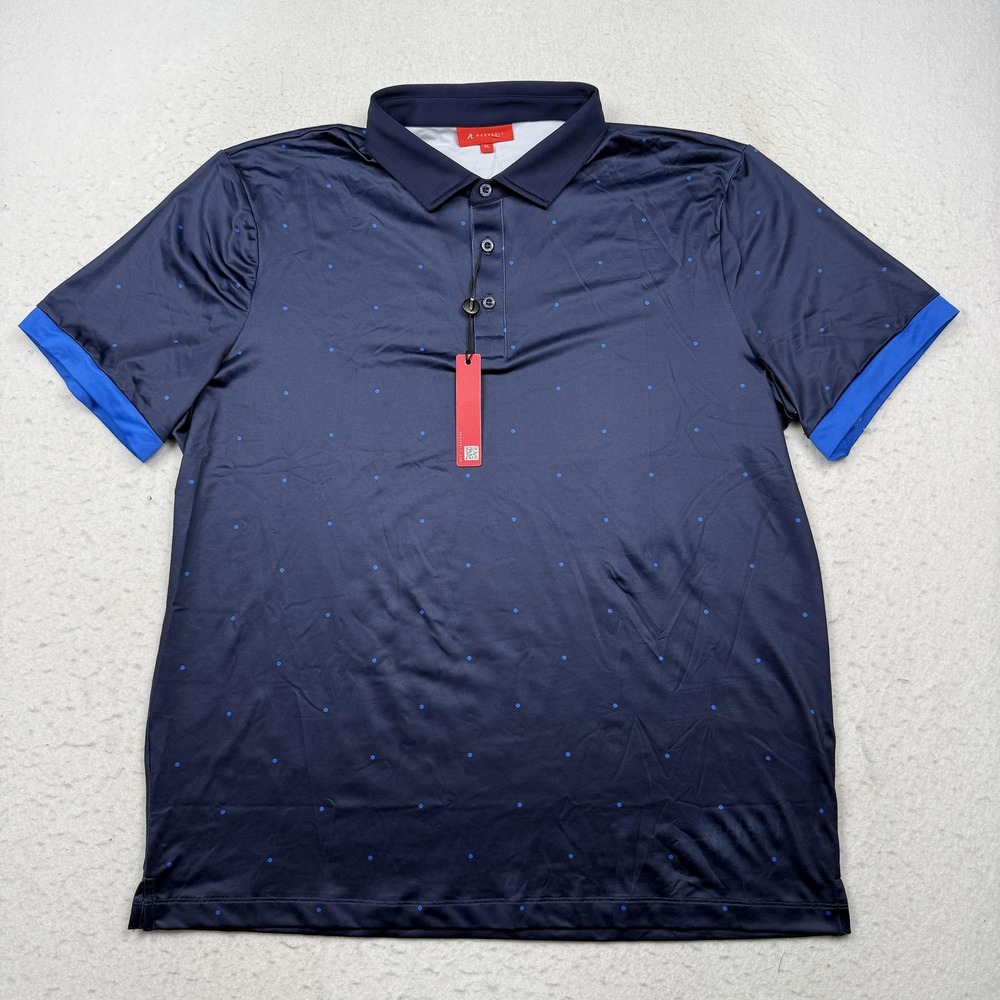 Redvanly Polo Shirt Mens XL Blue Polka Dot Golf Performance Stretch Tech